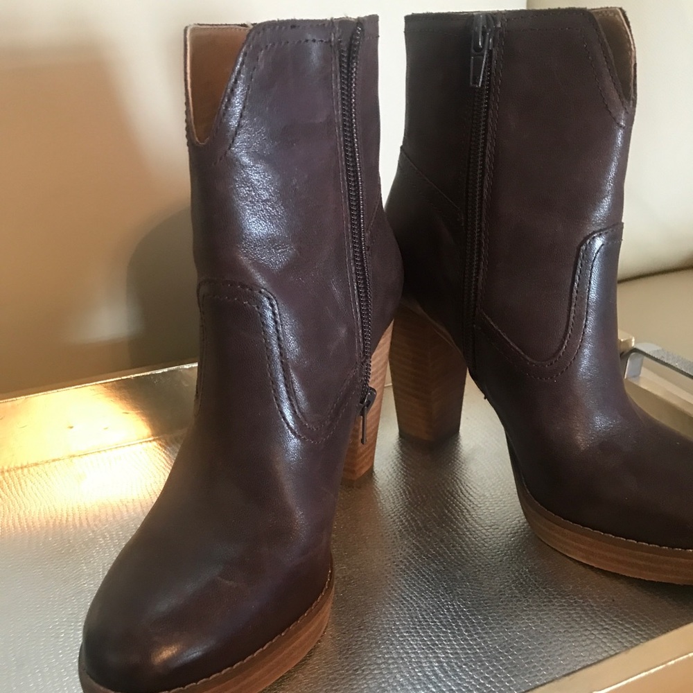 Brown leather booties by Steve Madden